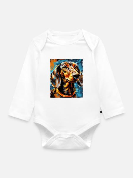 Dachshund Hund Portrait Dackel - Baby Bio-Langarm-Body - Weiß