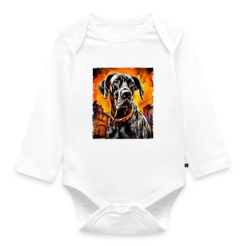 Great Dane Hund Portrait - Baby Bio-Langarm-Body - Weiß - Vorne
