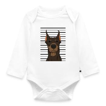 Doberman Mugshot Hundetrainer - Baby Bio-Langarm-Body - Weiß - Vorne