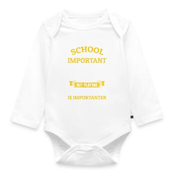 School is important but playing Cricket is importa - Organic Longsleeve Baby Bodysuit - white - Front