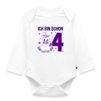 Unicorn Glitter Party 4 Years of Magic - Organic Longsleeve Baby Bodysuit - white - Front