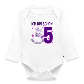 Unicorn 5th Birthday Star Festival - Organic Longsleeve Baby Bodysuit - white - Front