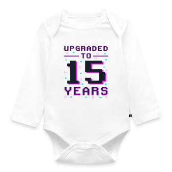 15 years: Gamer Retro Champion - Organic Longsleeve Baby Bodysuit - white - Front
