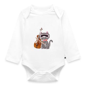 Katze spielt Cello Professioneller Cellist - Baby Bio-Langarm-Body - Weiß - Vorne