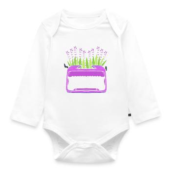 Lavendel-Schreibmaschine Autor - Baby Bio-Langarm-Body - Weiß - Vorne