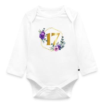 Geburtstag 17 Mädchen Blumenkranz Siebzehn 17 Jahr - Baby Bio-Langarm-Body - Weiß - Vorne