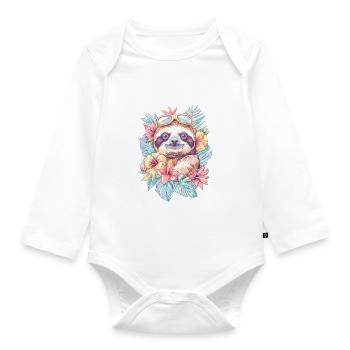 Baby Sloth Has Fun - Organic Longsleeve Baby Bodysuit - white - Front
