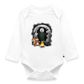 Feuer Lagerfeuer Waldbewohner Eichhörnchen Mond - Baby Bio-Langarm-Body - Weiß - Vorne