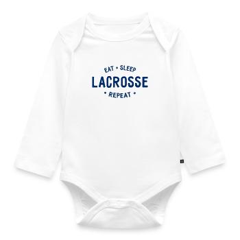 Eat Sleep Lacrosse Repeat - Organic Longsleeve Baby Bodysuit - white - Front