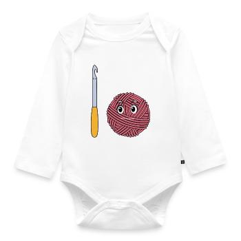 Crochet - Just let me finish this row - Funny Croc - Baby Bio-Langarm-Body - Weiß - Vorne