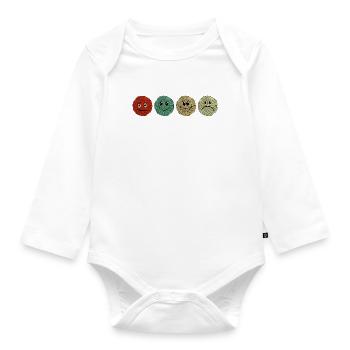 Crochet Yarn balls with funny crazy faces Crochet - Organic Longsleeve Baby Bodysuit - white - Front