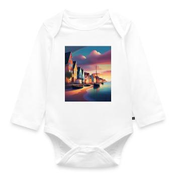 Denmark town harbour - Organic Longsleeve Baby Bodysuit - white - Front