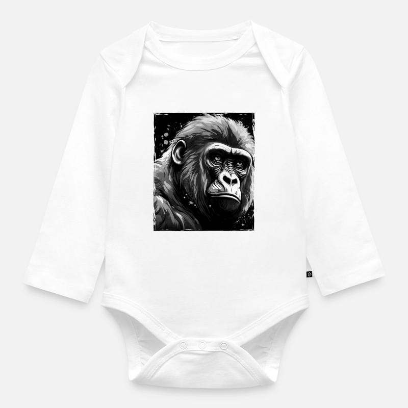 Portrait de gorille - Body Bébé bio manches longues - blanc