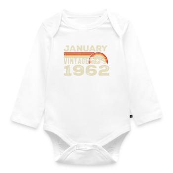 Januar 1962 Jahrgang Geburtstag 1962, Jahrgang 1962 - Baby Bio-Langarm-Body - Weiß - Vorne