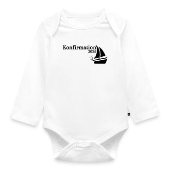 Konfirmation 2025 Schiff segelt am Horizont - Baby Bio-Langarm-Body - Weiß - Vorne