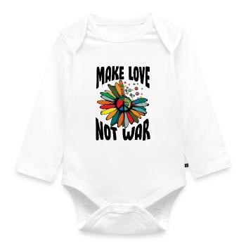 Make Love Not War Flower Power Hippie - Organic Longsleeve Baby Bodysuit - white - Front
