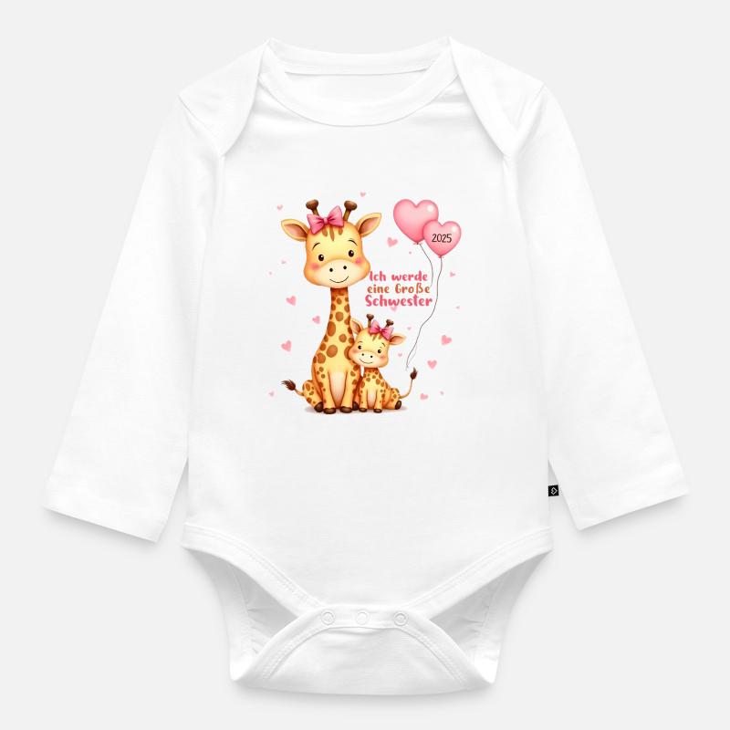 Ich Werde Große Schwester 2025 Giraffen - Baby Bio-Langarm-Body - Weiß