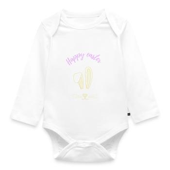 Happy Easter Easter Bunny Saying Gift Idea - Organic Longsleeve Baby Bodysuit - white - Front