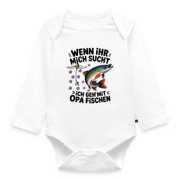 Ich gehe mit Opa angeln fischen springender Hecht - Baby Bio-Langarm-Body - Weiß - Vorne