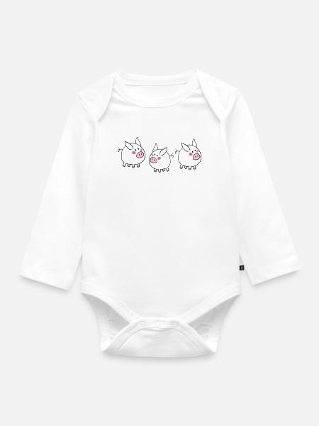 Glücksschweinchen - Baby Bio-Langarm-Body - Weiß