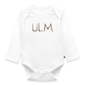 Lettrage ULM avec des brindilles posées par le moineau - Body Bébé bio manches longues - blanc - Devant