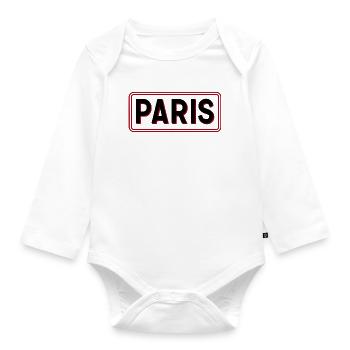 Paris Red Frame Typography - Organic Longsleeve Baby Bodysuit - white - Front