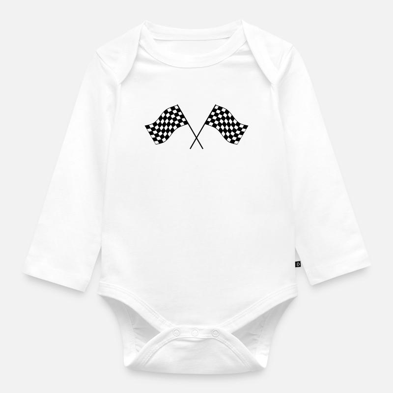 Chequered flag - Organic Longsleeve Baby Bodysuit - white