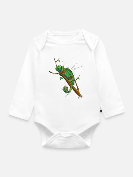 Chamaeleon Zeichnung - Baby Bio-Langarm-Body - Weiß