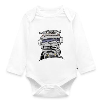 0807 M truck white - Organic Longsleeve Baby Bodysuit - white - Front