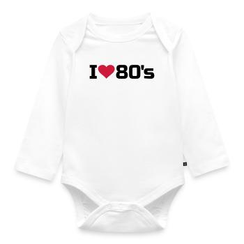 I love 80s 80s 80s 80s heart music - Organic Longsleeve Baby Bodysuit - white - Front