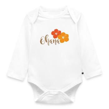 Ohana avec des fleurs d’hibiscus - Body Bébé bio manches longues - blanc - Devant