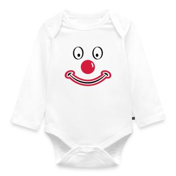Clownsgesicht mit roter Nase. Clownsgesicht - Baby Bio-Langarm-Body - Weiß - Vorne
