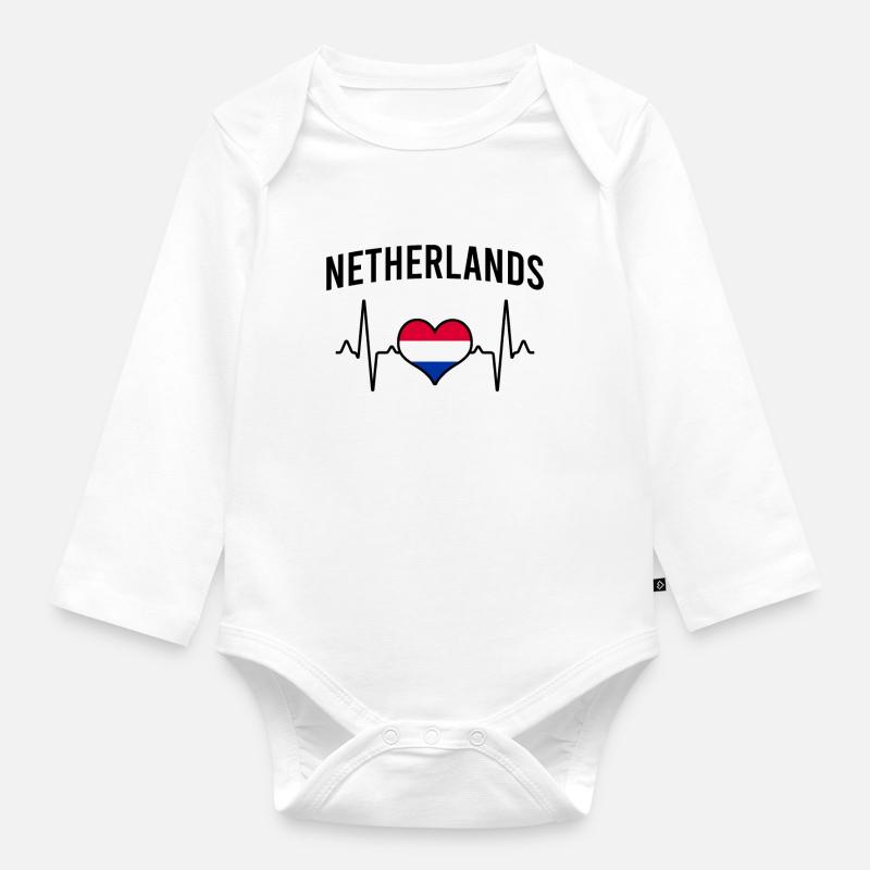 Pays-Bas Heartbeat - Body Bébé bio manches longues - blanc