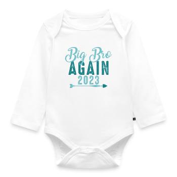 Wieder Großer Bruder 2023 - Schwangerschaft Junge - Baby Bio-Langarm-Body - Weiß - Vorne