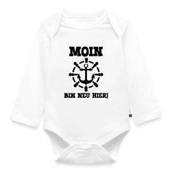 Moin bin neu hier Geburt Baby Hamburg Anker - Baby Bio-Langarm-Body - Weiß - Vorne