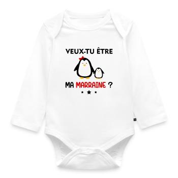 Veux-tu être ma marraine ? Annonce grossesse - Body Bébé bio manches longues - blanc - Devant