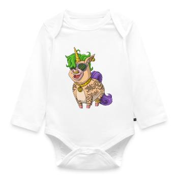 Tattoo Einhorn / Tätowiertes Einhorn - Baby Bio-Langarm-Body - Weiß - Vorne