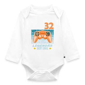 32. Geburtstag Gamer zocken Geburtstjahr 1991 - Baby Bio-Langarm-Body - Weiß - Vorne