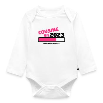 cousine en 2023 veuillez patienter - Body Bébé bio manches longues - blanc - Devant