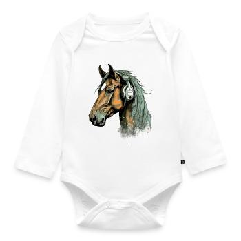 Ecko the audiophile horse - Organic Longsleeve Baby Bodysuit - white - Front