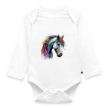 Pferde Herzschlag Reiten Hufe Hufeisen Herz Pony - Baby Bio-Langarm-Body - Weiß - Vorne