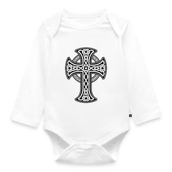 Black Celtic cross with circular braid - Organic Longsleeve Baby Bodysuit - white - Front