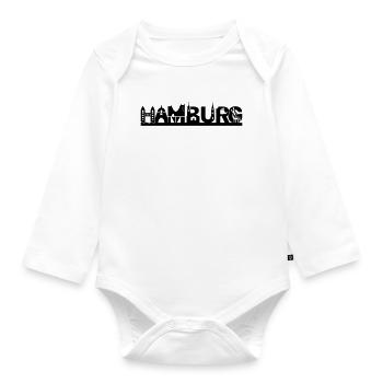 Hamburg skyline with sights - Organic Longsleeve Baby Bodysuit - white - Front