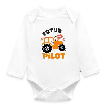 soon to be pilot farmer farmer. - Organic Longsleeve Baby Bodysuit - white - Front
