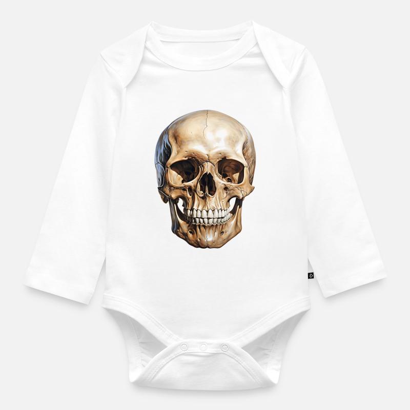 Crâne Crâne, symbole de mort et de danger - Body Bébé bio manches longues - blanc