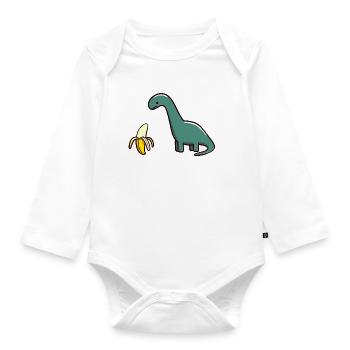 Green Dino Dinosaur and His Banana Art - Organic Longsleeve Baby Bodysuit - white - Front