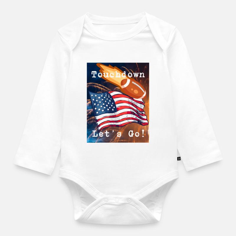Touchdown - Let's Go! - Organic Longsleeve Baby Bodysuit - white