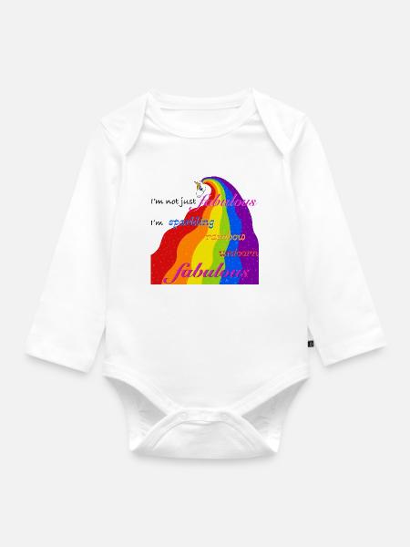 Funkelndes Regenbogen-Einhorn fabelhaft - Baby Bio-Langarm-Body - Weiß