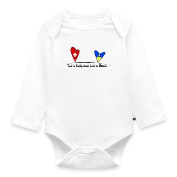 Feet in Switzerland, heart in Ukraine - Organic Longsleeve Baby Bodysuit - white - Front