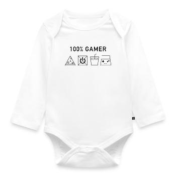 100 Gamer Black Version - Baby Bio-Langarm-Body - Weiß - Vorne